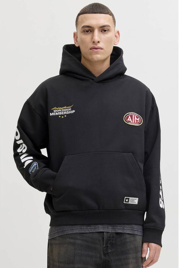 JACK & JONES CORE hoodie met backprint zwart
