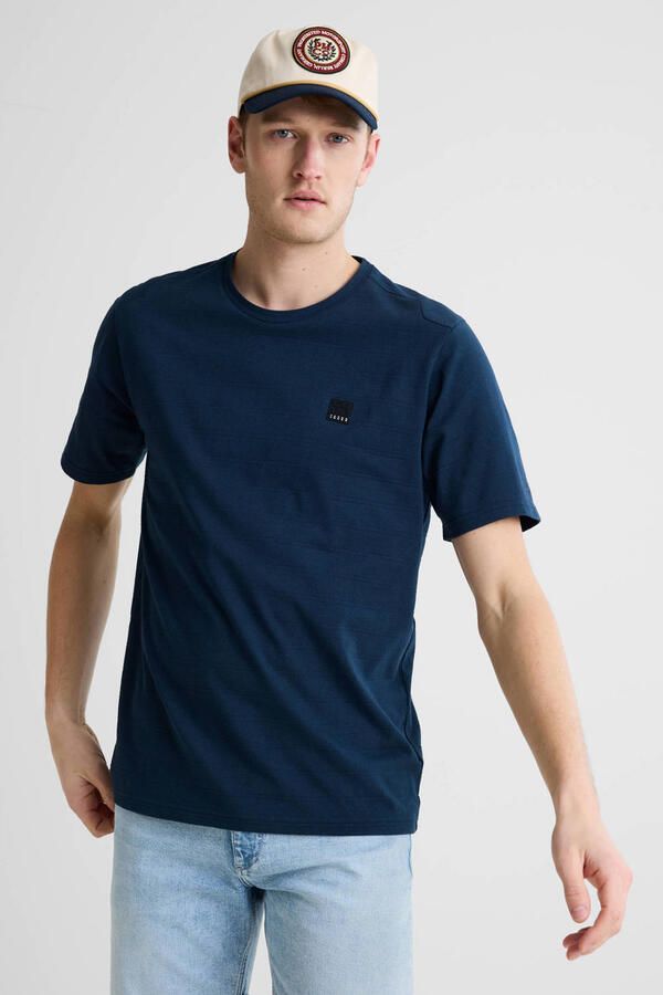 JACK & JONES CORE regular T-shirt met textuur donkerblauw