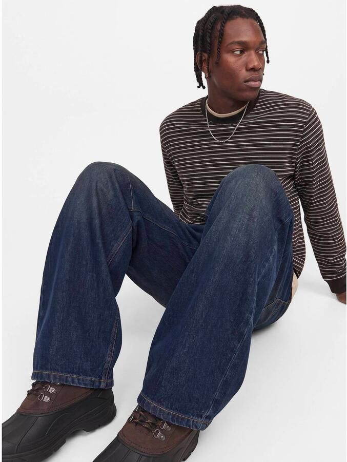 JACK & JONES CORE relaxed fit gestreepte longsleeve donkerbruin - Foto 2