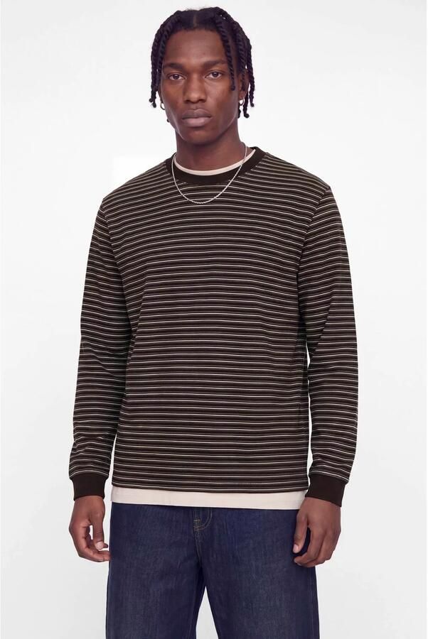 JACK & JONES CORE relaxed fit gestreepte longsleeve donkerbruin