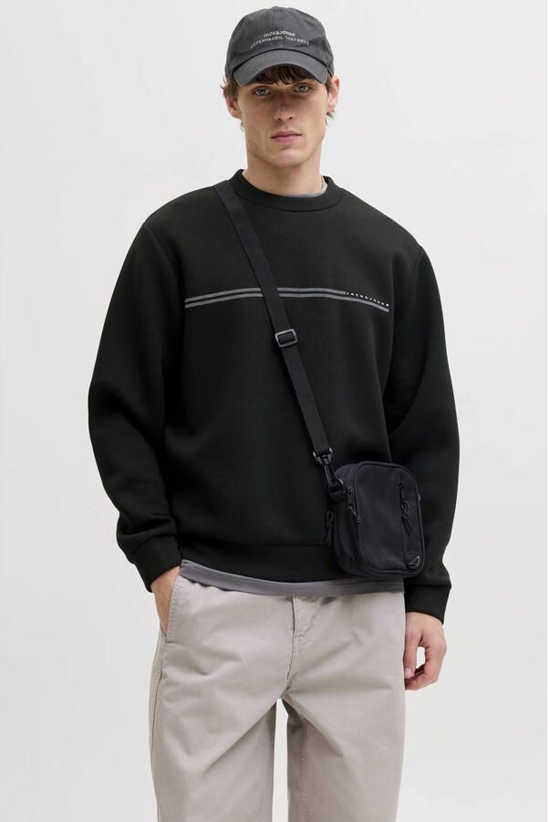 JACK & JONES CORE relaxed fit sweater met print zwart