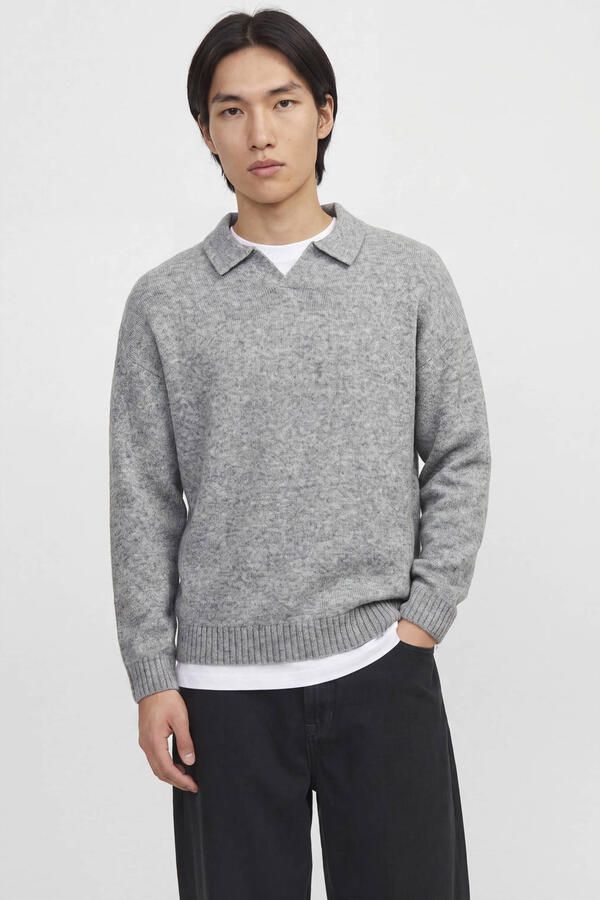 JACK & JONES ESSENTIALS gebreide trui met wol lichtgrijs