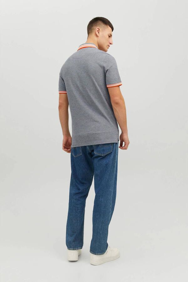 JACK & JONES ESSENTIALS gemeleerde slim fit polo JJEPAULOS van katoen navy blazer oranje - Foto 2