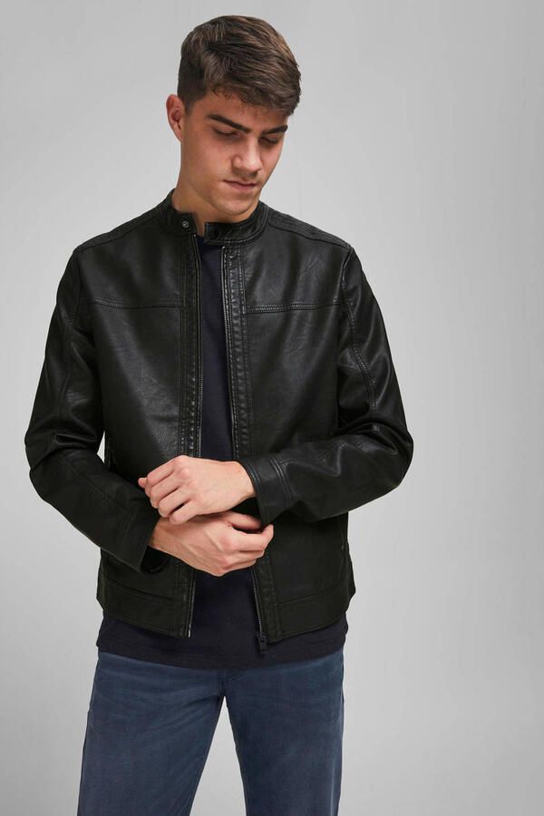 Jack & jones Zwarte Eco-Leren Polyamide Herenjas Black Heren - Foto 2