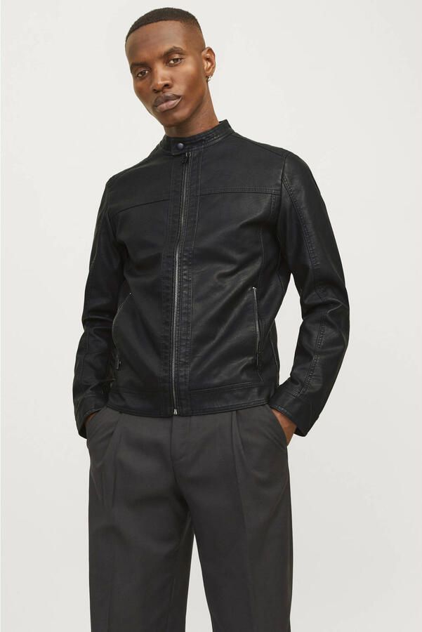 Jack & jones Zwarte Eco-Leren Polyamide Herenjas Black Heren
