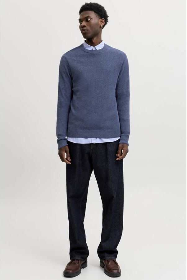 JACK & JONES ESSENTIALS katoenen regular fit gebreide gemêleerde trui blauw - Foto 2