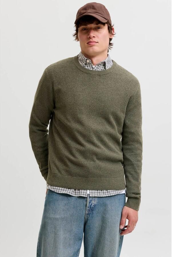 JACK & JONES ESSENTIALS katoenen regular fit gebreide gemêleerde trui groen