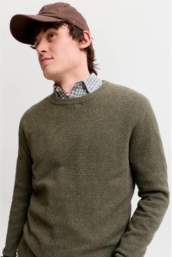 JACK & JONES ESSENTIALS katoenen regular fit gebreide gemêleerde trui groen - Foto 2