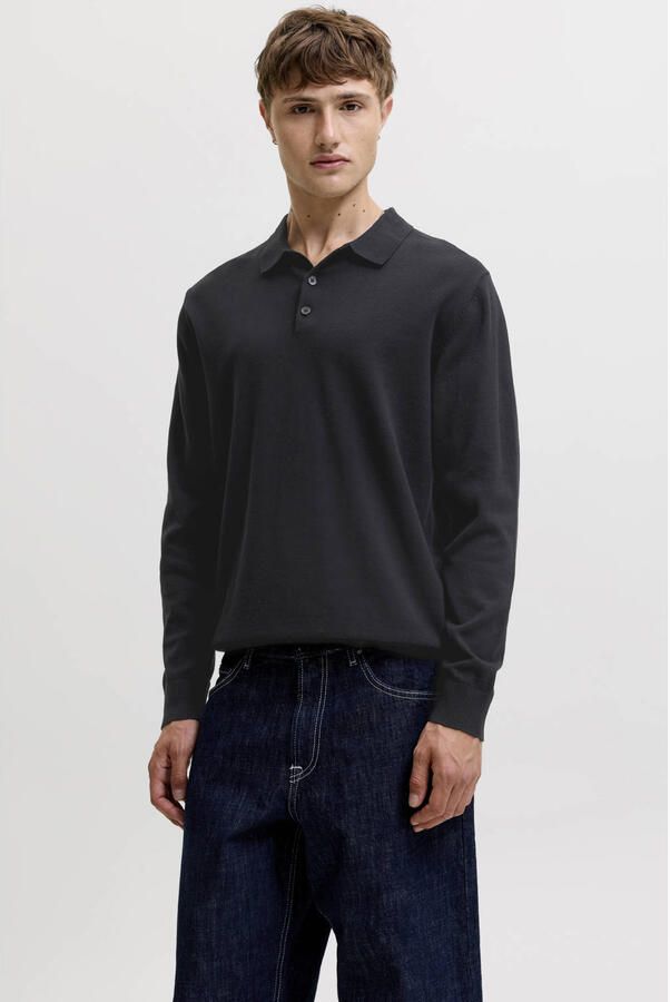 JACK & JONES ESSENTIALS katoenen regular fit gebreide trui zwart