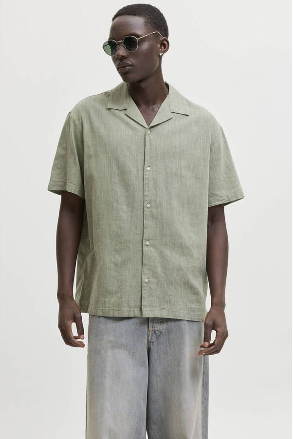 JACK & JONES ESSENTIALS linnen relaxed gebreid overhemd groen