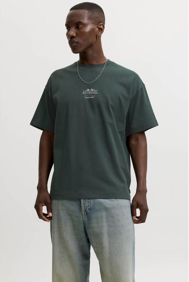 JACK & JONES ESSENTIALS oversized T-shirt met backprint donkergroen
