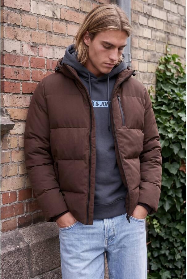 JACK & JONES ESSENTIALS pufferjas donkerbruin