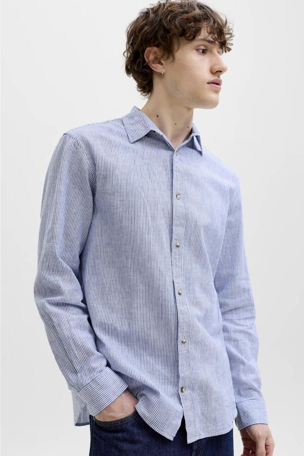 JACK & JONES ESSENTIALS regular casual gestreept overhemd met linnen blauw - Foto 2