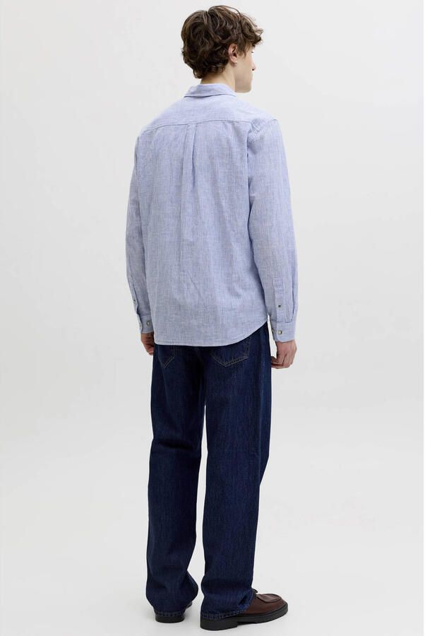 JACK & JONES ESSENTIALS regular casual gestreept overhemd met linnen blauw - Foto 3