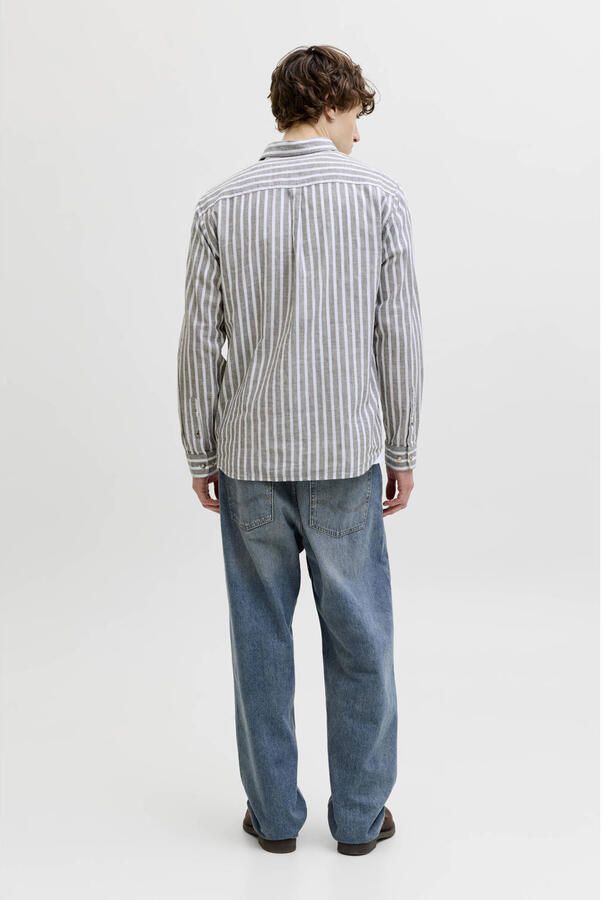 JACK & JONES ESSENTIALS regular casual gestreept overhemd met linnen grijsgroen - Foto 3