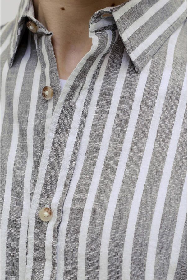 JACK & JONES ESSENTIALS regular casual gestreept overhemd met linnen grijsgroen - Foto 2