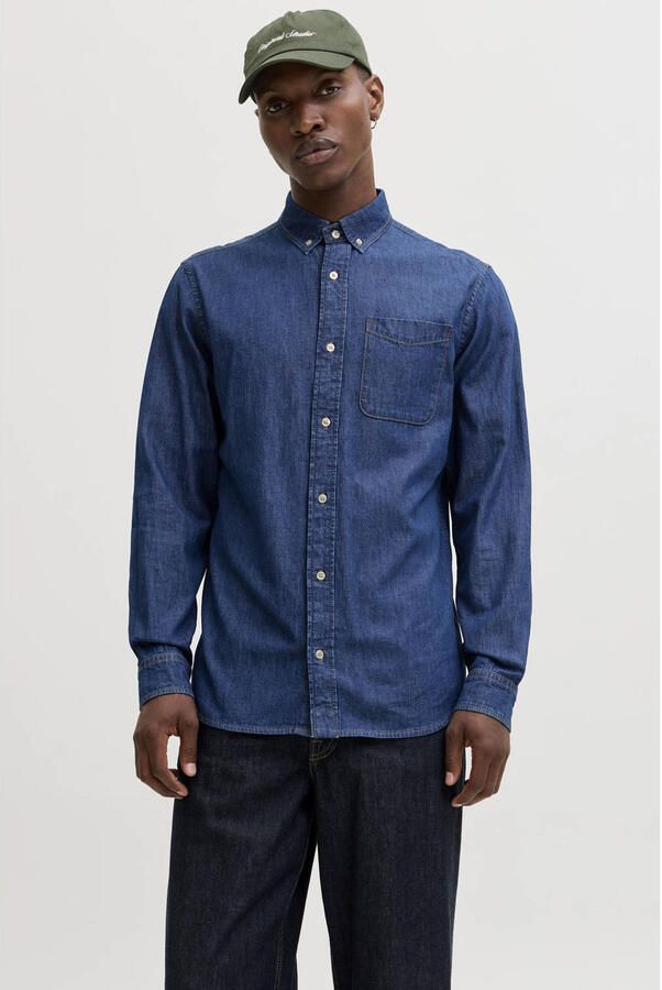 JACK & JONES ESSENTIALS regular casual overhemd donkerblauw
