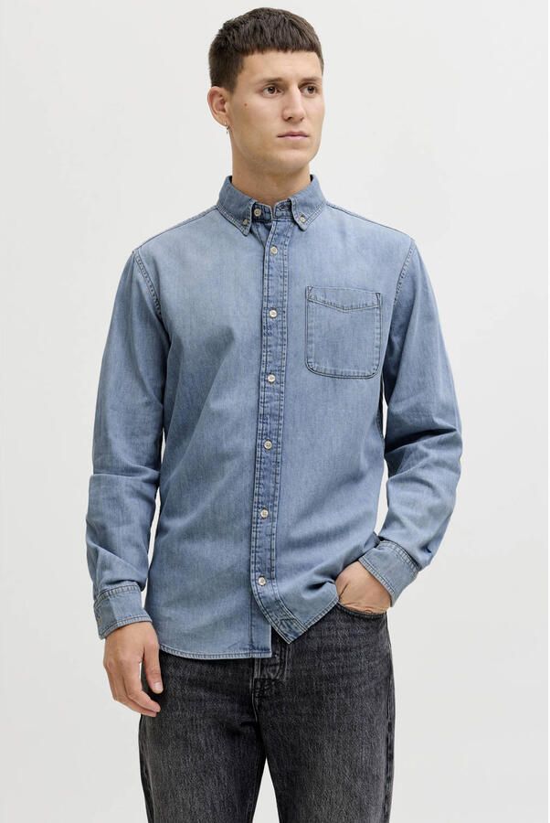 JACK & JONES ESSENTIALS regular casual overhemd lichtblauw