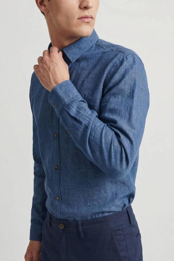 JACK & JONES ESSENTIALS regular casual overhemd met linnen blauw - Foto 2