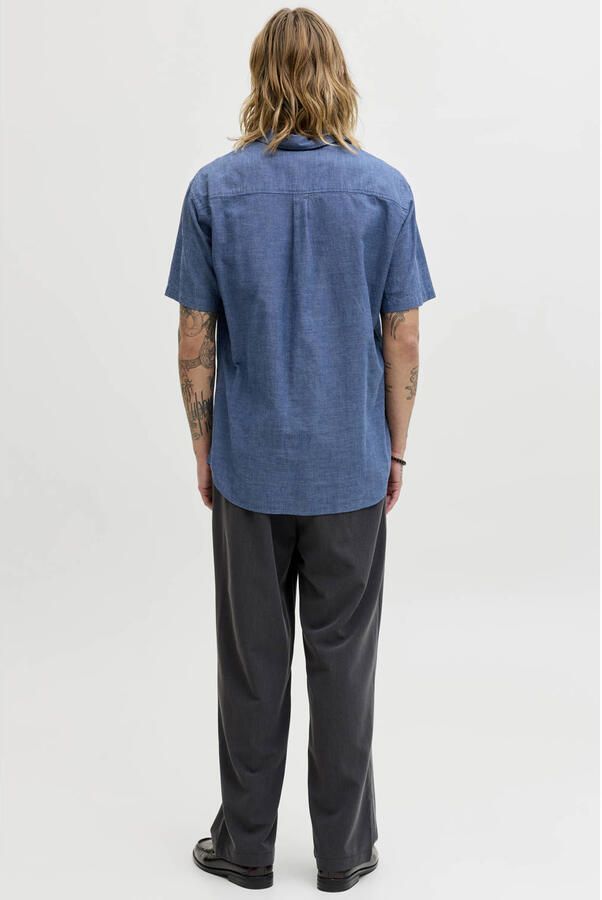 JACK & JONES ESSENTIALS regular casual overhemd met linnen blauw - Foto 3