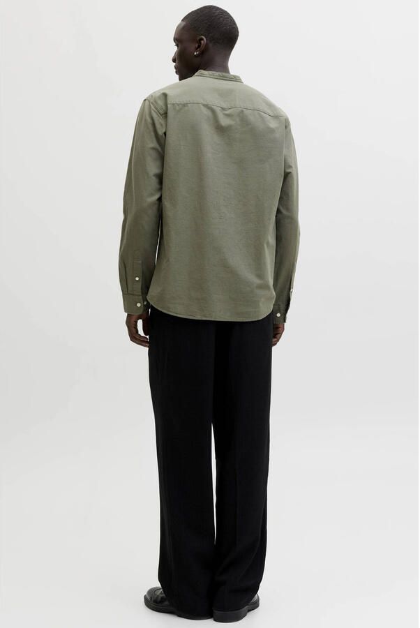 JACK & JONES ESSENTIALS regular casual overhemd met linnen donkergroen - Foto 2