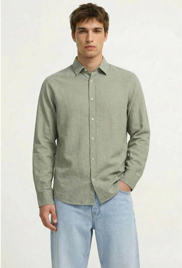 JACK & JONES ESSENTIALS regular casual overhemd met linnen groen
