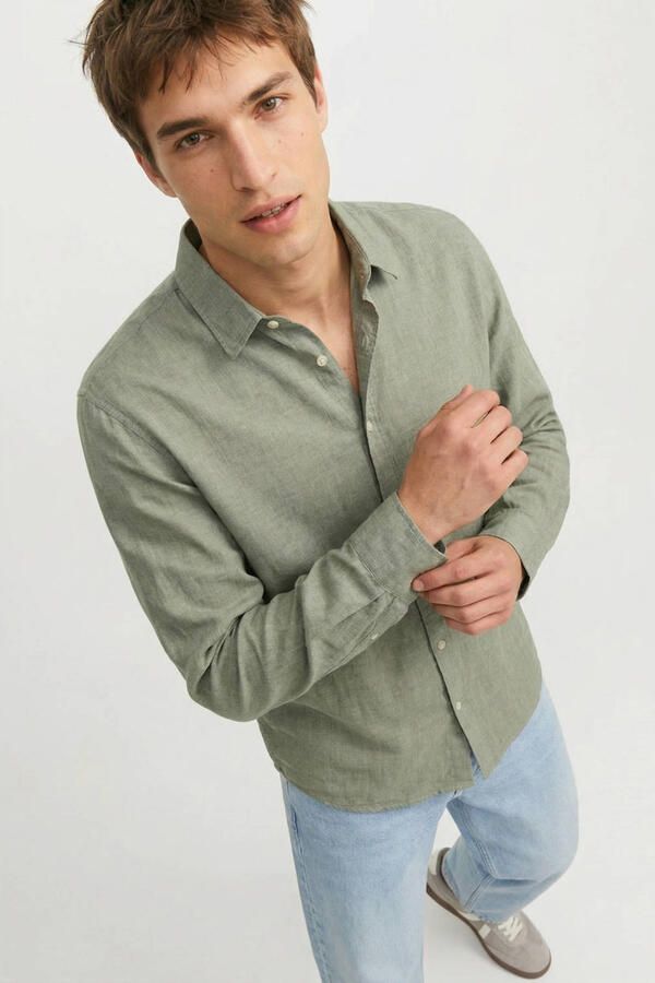 JACK & JONES ESSENTIALS regular casual overhemd met linnen groen - Foto 3