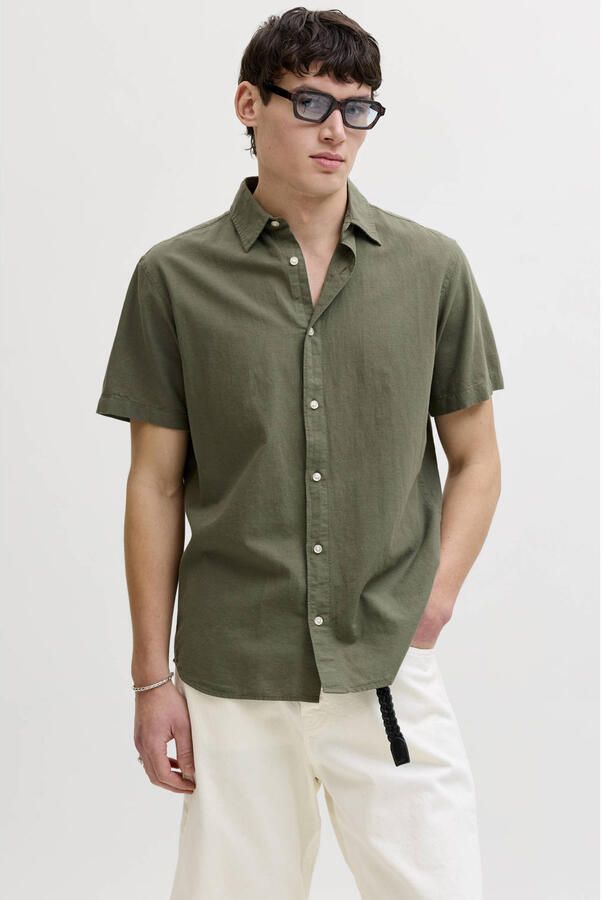 Jack & jones regular fit vrijetijdsoverhemd van mix van katoen en linnen