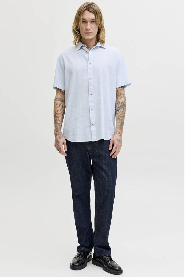 JACK & JONES ESSENTIALS regular casual overhemd met linnen lichtblauw - Foto 2