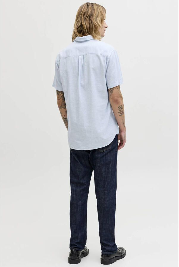 JACK & JONES ESSENTIALS regular casual overhemd met linnen lichtblauw - Foto 3