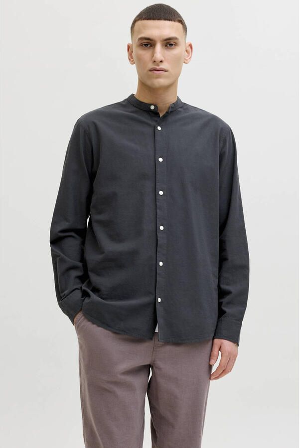 JACK & JONES ESSENTIALS regular casual overhemd met linnen zwart