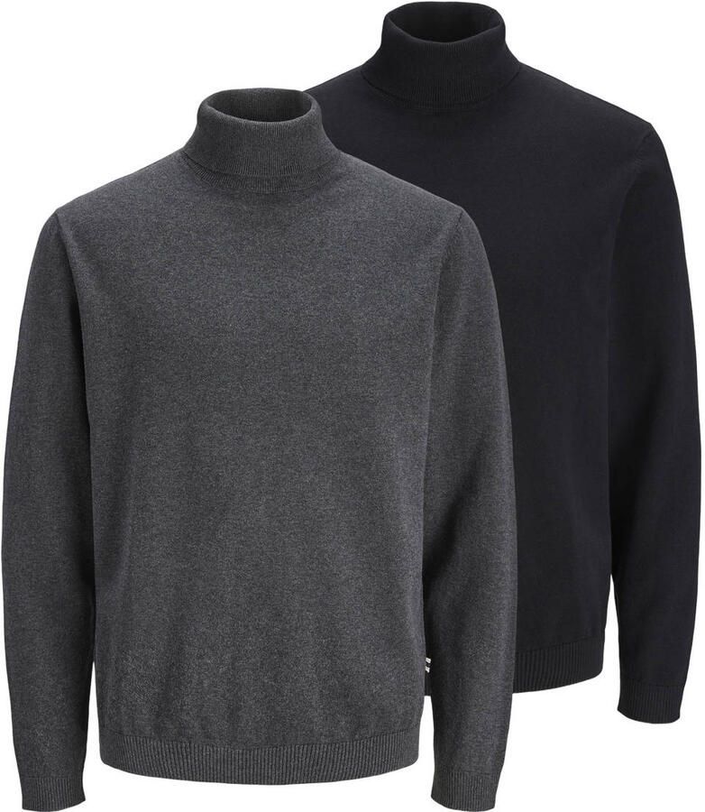 JACK & JONES ESSENTIALS regular fit gebreide coltrui zwart donkergrijs (set van 2)