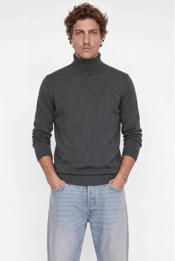 JACK & JONES ESSENTIALS regular fit gebreide coltrui zwart donkergrijs (set van 2)