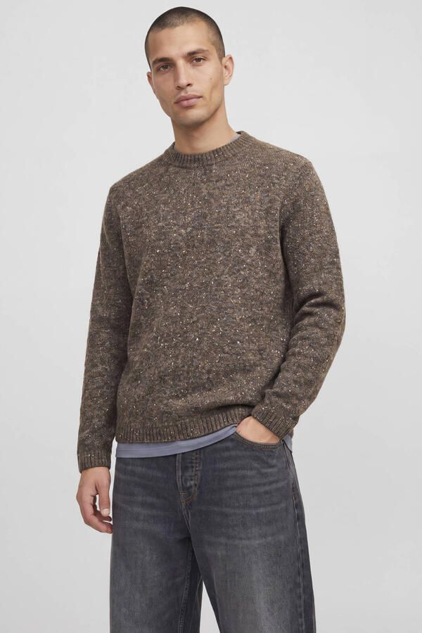 JACK & JONES ESSENTIALS regular fit gebreide trui met wol cocoa