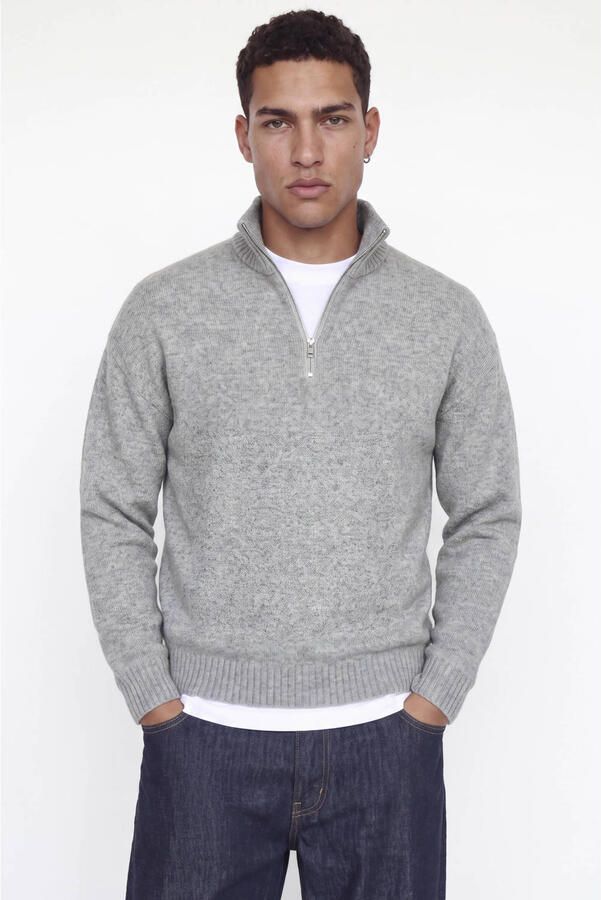 JACK & JONES ESSENTIALS regular fit gebreide trui met wol lichtgrijs