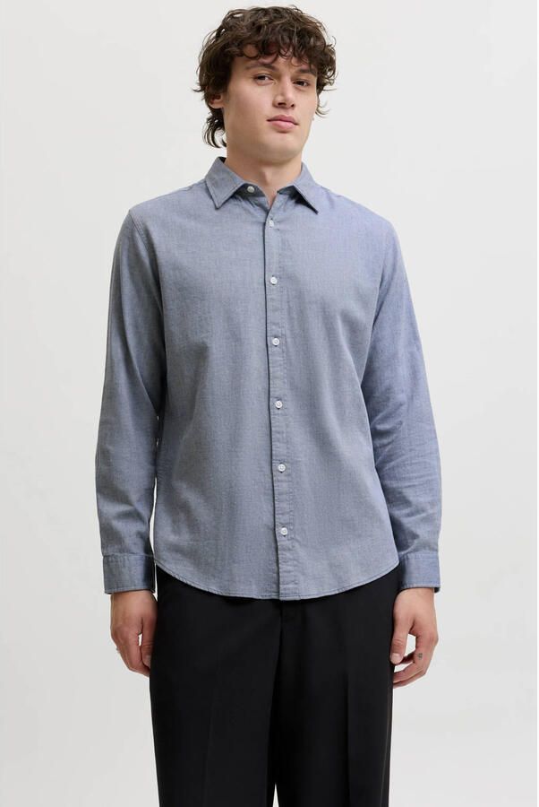 JACK & JONES ESSENTIALS regular fit gemêleerd overhemd denim