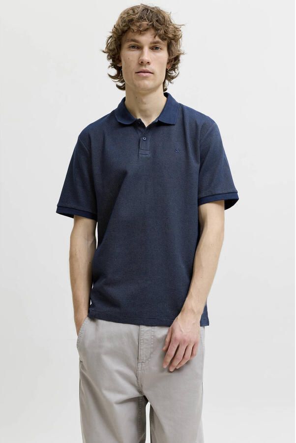 JACK & JONES ESSENTIALS regular fit gemêleerde polo donkerblauw