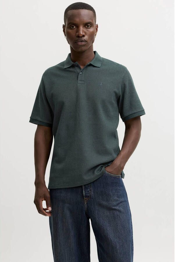 JACK & JONES ESSENTIALS regular fit gemêleerde polo donkergroen