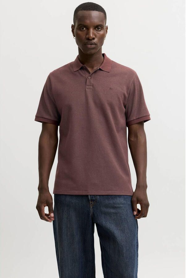 JACK & JONES ESSENTIALS regular fit gemêleerde polo roodbruin