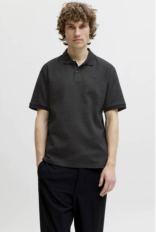 JACK & JONES ESSENTIALS regular fit gemêleerde polo zwart
