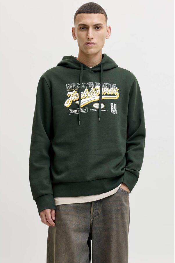 JACK & JONES ESSENTIALS regular fit hoodie met print groen