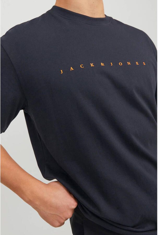 JACK & JONES ESSENTIALS regular fit T-shirt JJESTAR met printopdruk donkerblauw