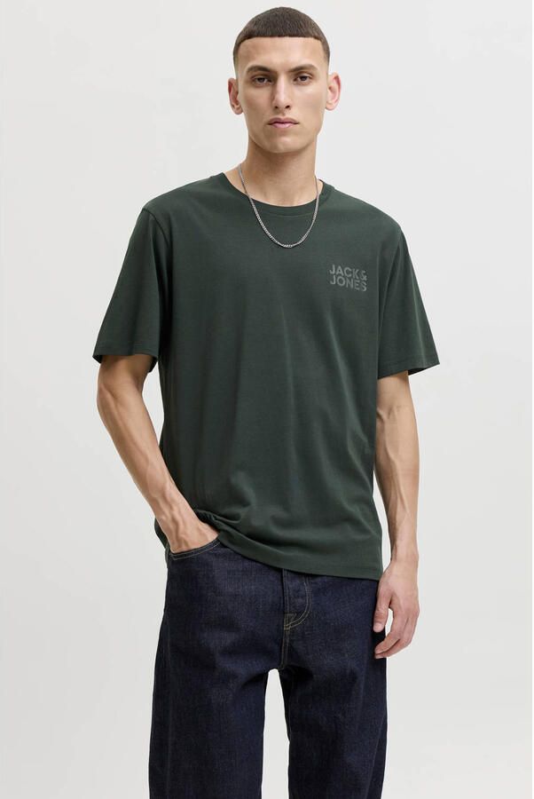 JACK & JONES ESSENTIALS regular fit T-shirt met logo donkergroen