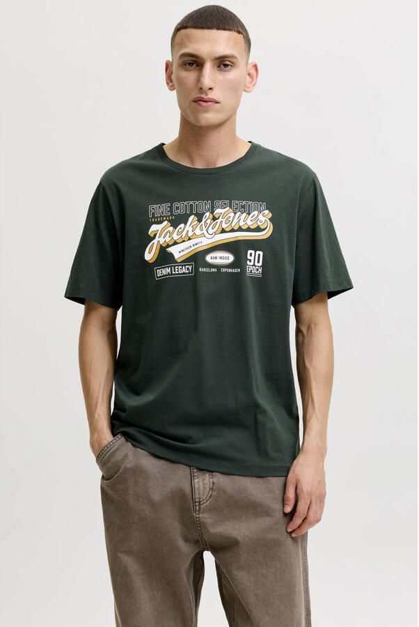 JACK & JONES ESSENTIALS regular fit T-shirt met print donkergroen
