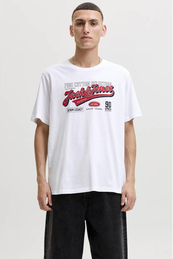 JACK & JONES ESSENTIALS regular fit T-shirt met print wit