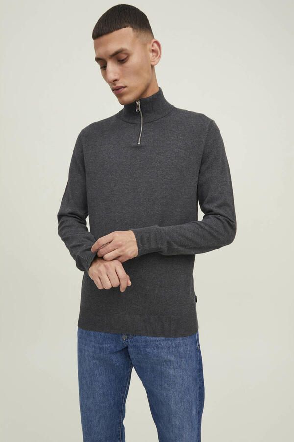 Jack & Jones Gebreide trui EMIL KNIT HALF ZIP met korte ritssluiting in troyer-look