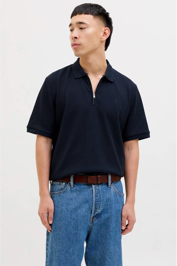 JACK & JONES ESSENTIALS regular polo met ingebreid patroon donkerblauw - Foto 3