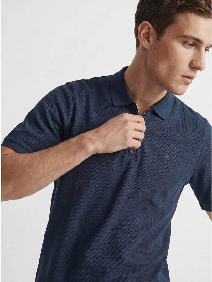 JACK & JONES ESSENTIALS regular polo met ingebreid patroon donkerblauw - Foto 2
