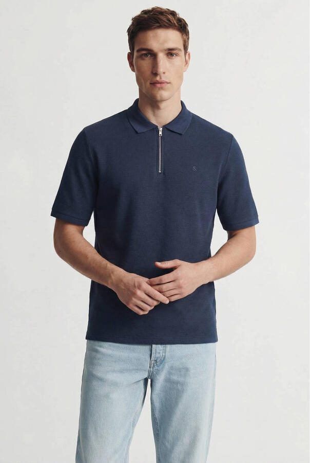 JACK & JONES ESSENTIALS regular polo met ingebreid patroon donkerblauw - Foto 3