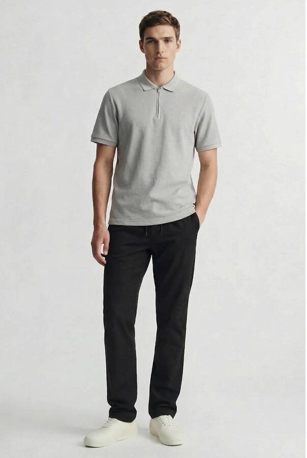JACK & JONES ESSENTIALS regular polo met ingebreid patroon grijs